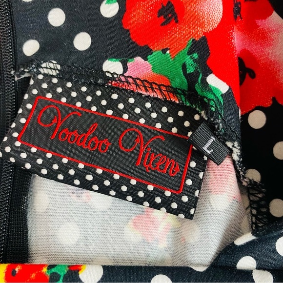 Voodoo Vixen Rockabilly Retro Polka Dot Floral Pin Up Pencil Dress Size L - Picture 6 of 8